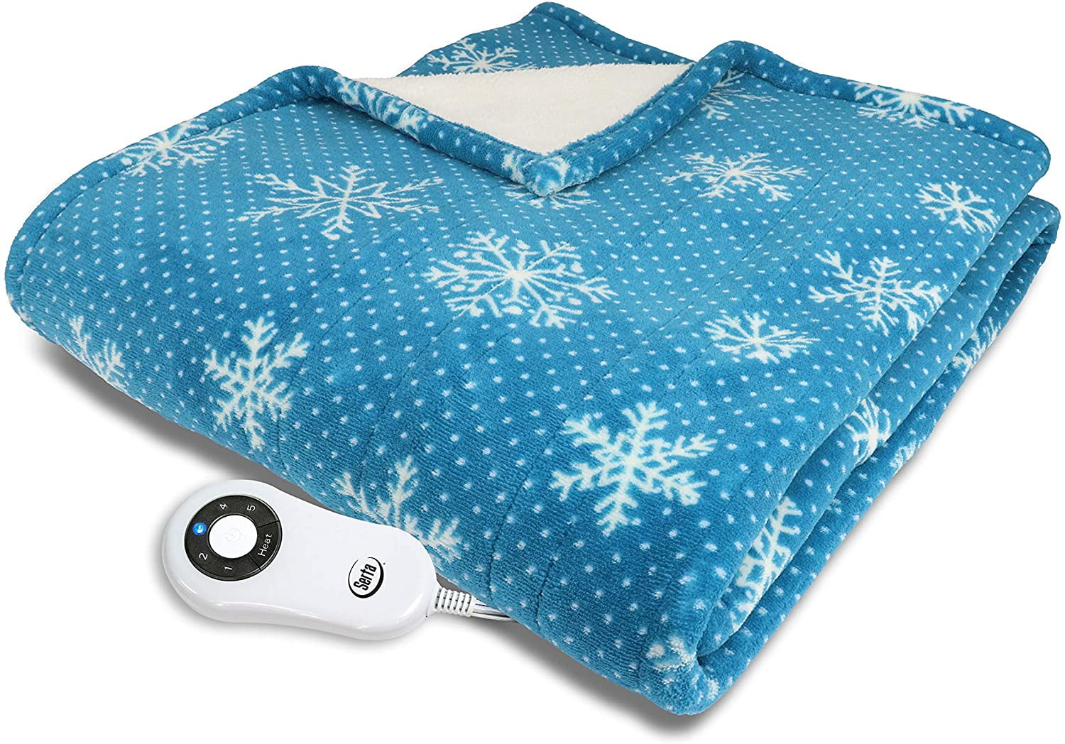 Serta Microplush Sherpa Electric Heated Warming Throw Blanket Bay Blue