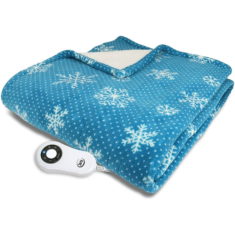 Serta Microplush Sherpa Electric Heated Warming Throw Blanket Bay Blue Snowflake Walmart