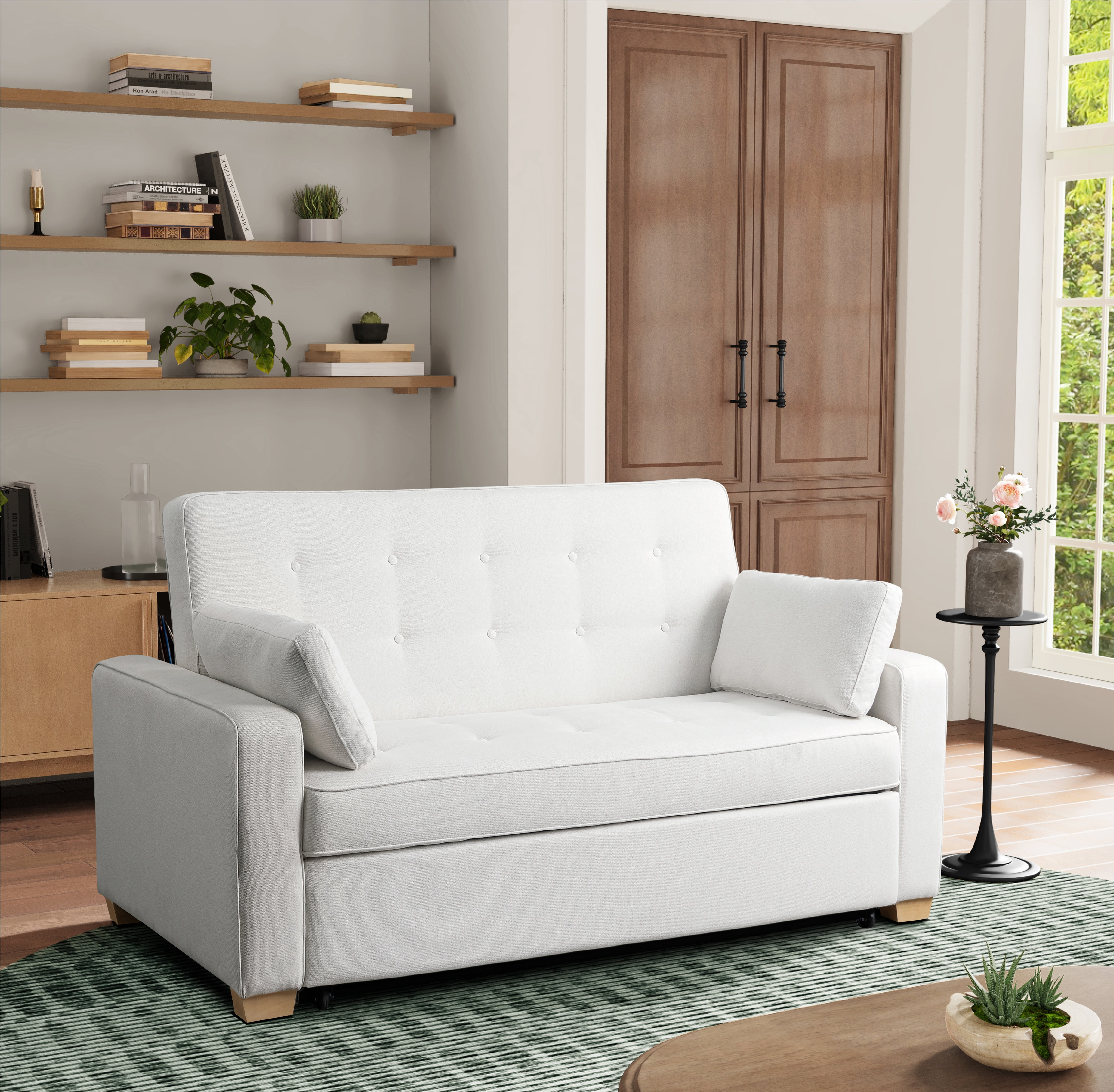 Serta Monroe Modern Sofa with Full Size Sleeper Oyster Fabric