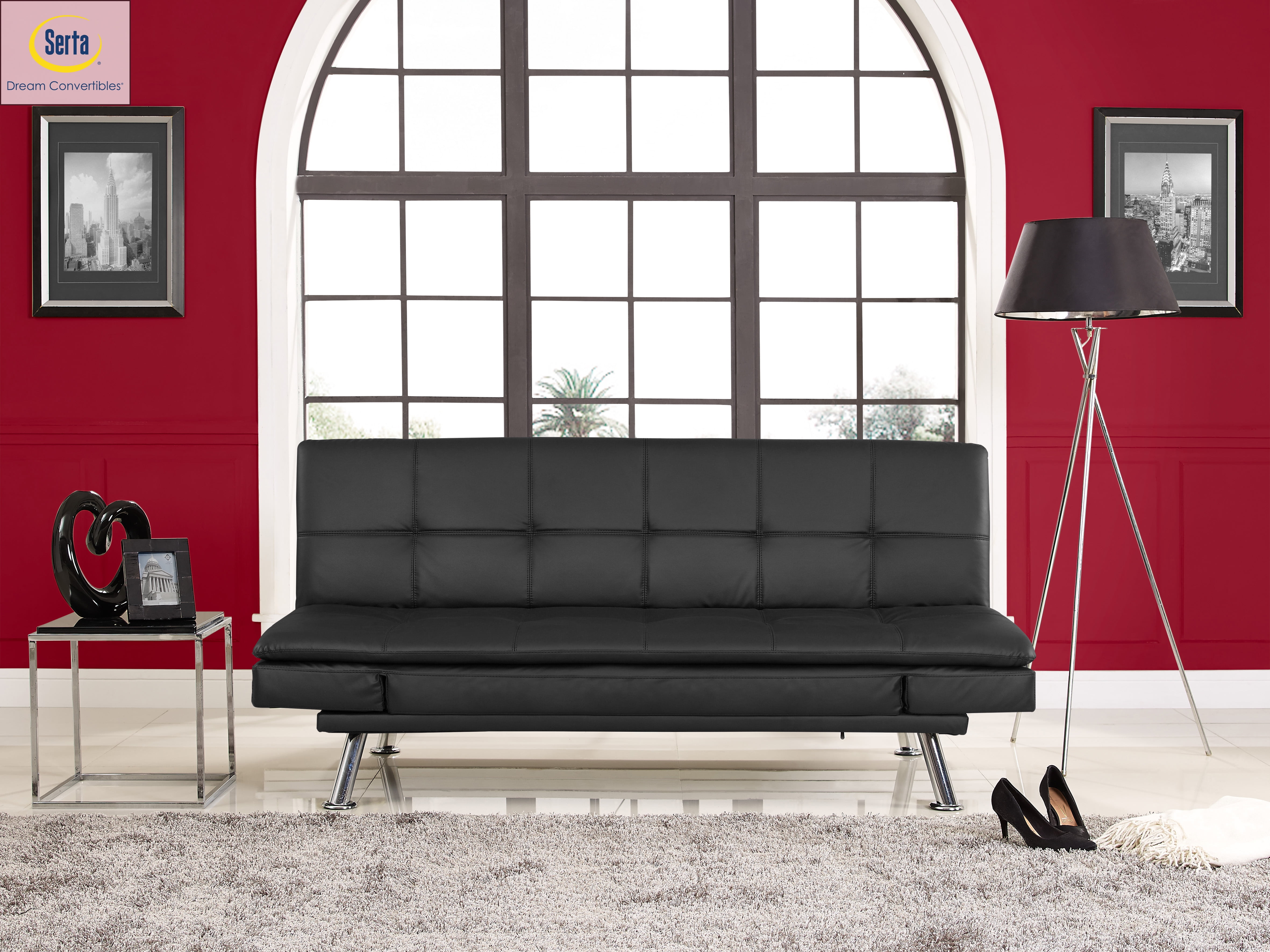 Serta Nashville Modern Futon, Black Faux Leather