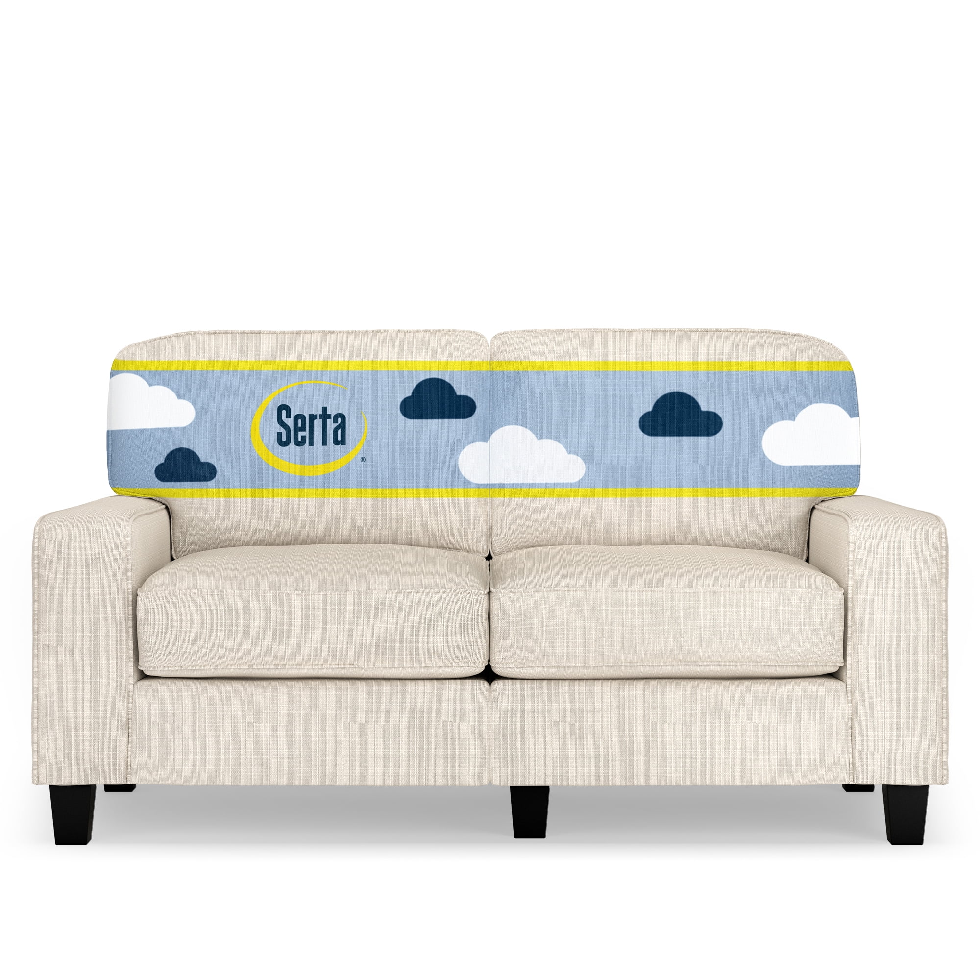 Beige Leather Track Arm Loveseat with Pillow Back