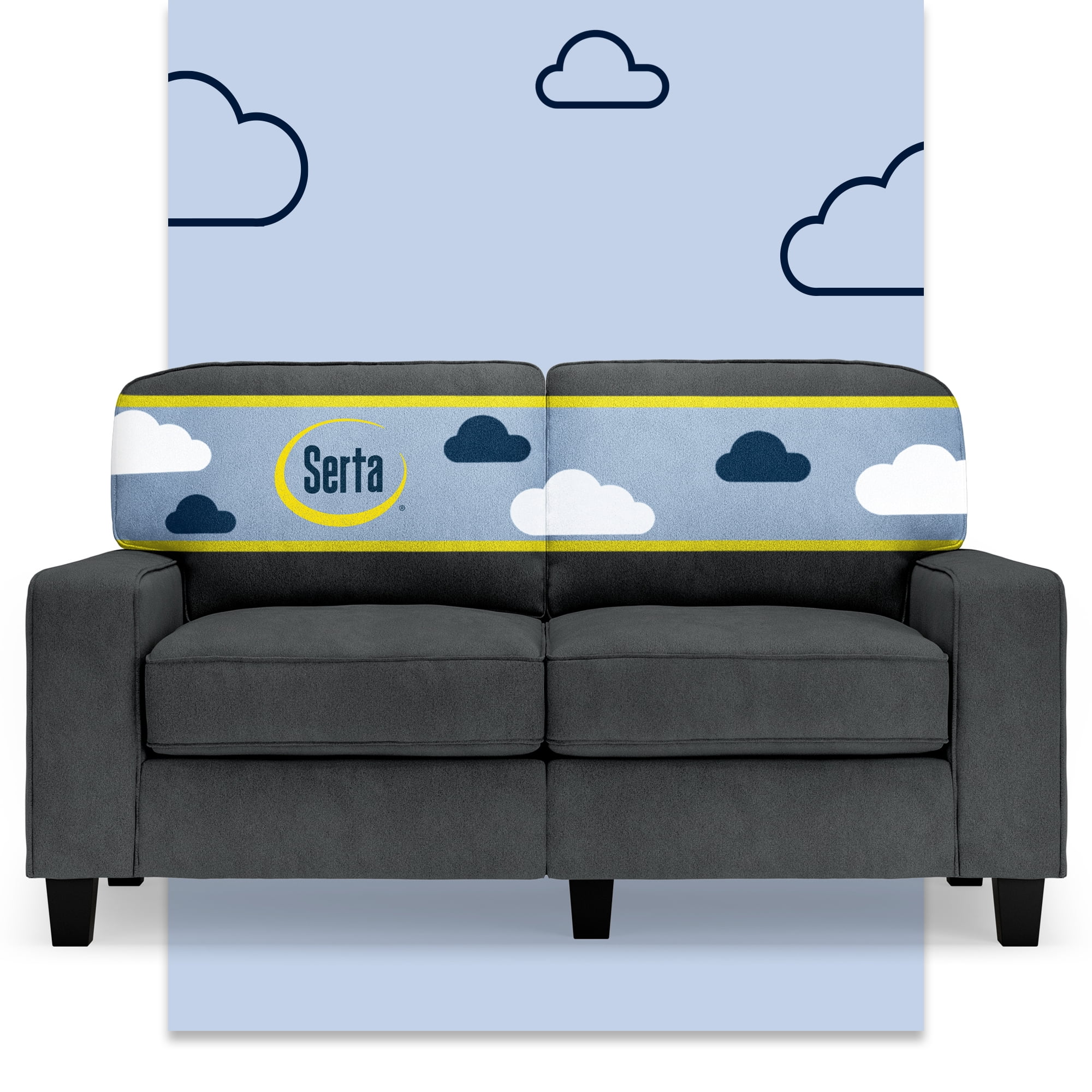 Serta Palisades 61" Track Arm Sofa, Easy Care Polyester, Loveseat or Couch for Small Spaces, Charcoal
