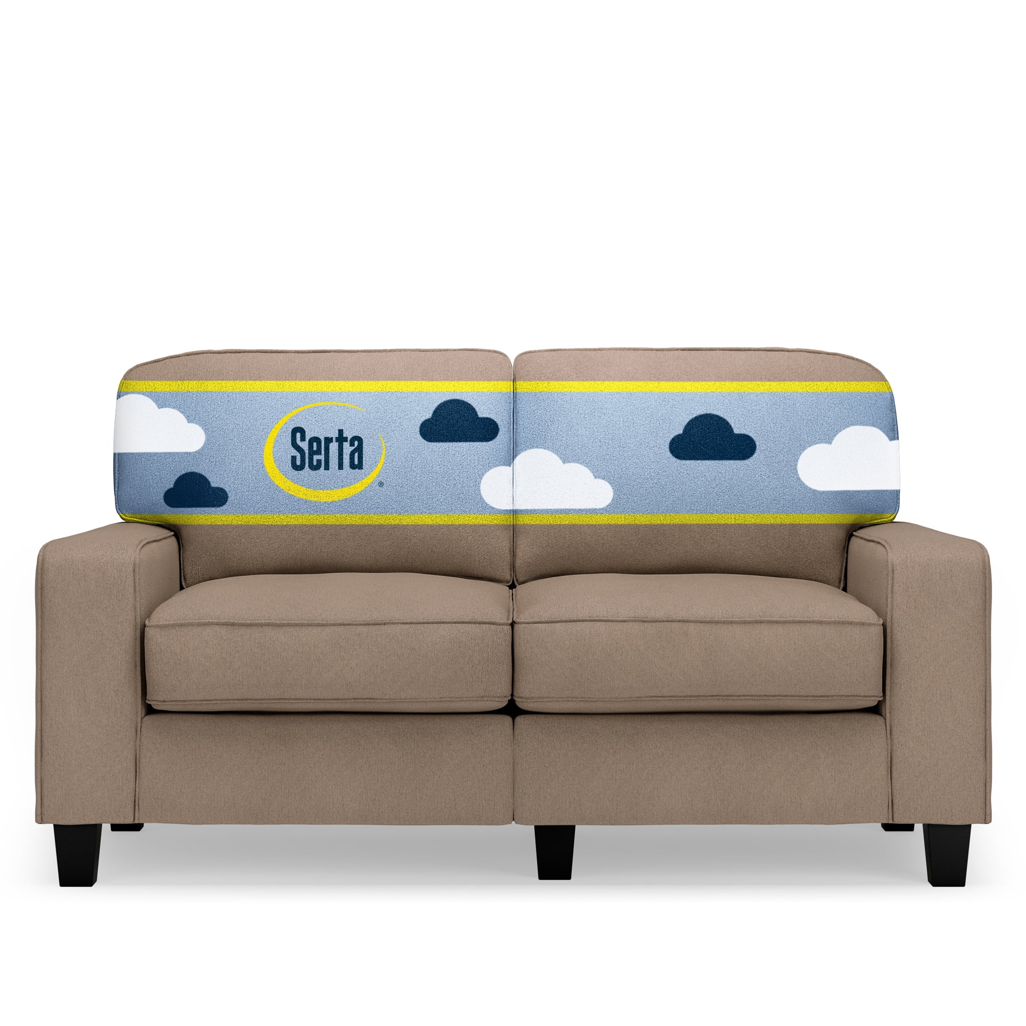Serta Palisades 61" Track Arm Sofa, Easy Care Polyester, Loveseat or Couch for Small Spaces, Tan