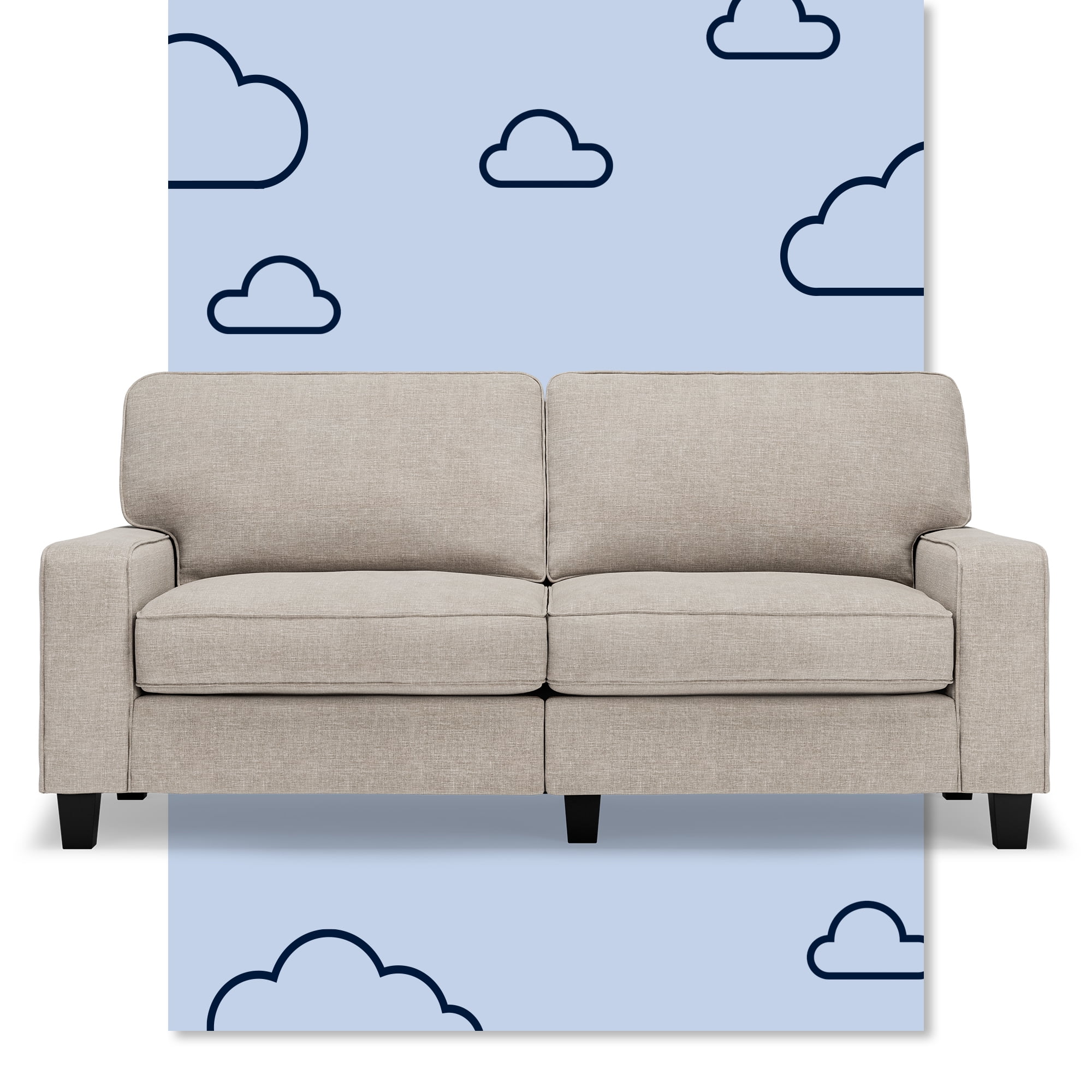 Light Gray Linen Track Arm Sofa with Removable Cushions