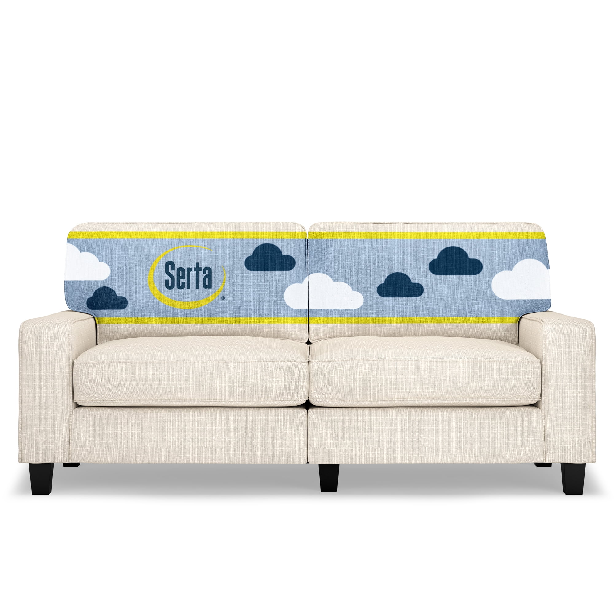 Beige Leather Track Arm Sofa with Pillow Back and Wood Legs