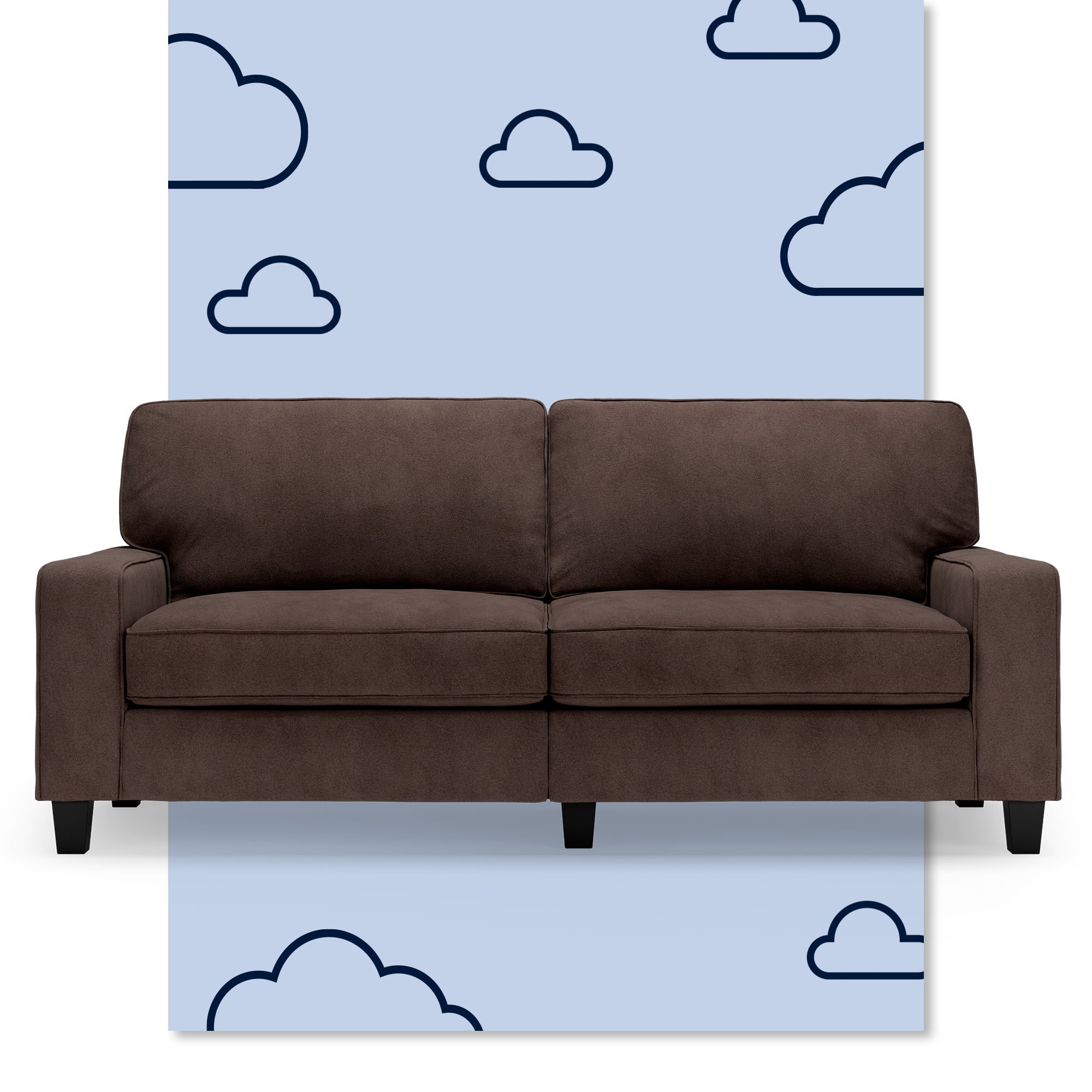 Dark Brown Microsuede Track Arm Sofa with Pillow Back
