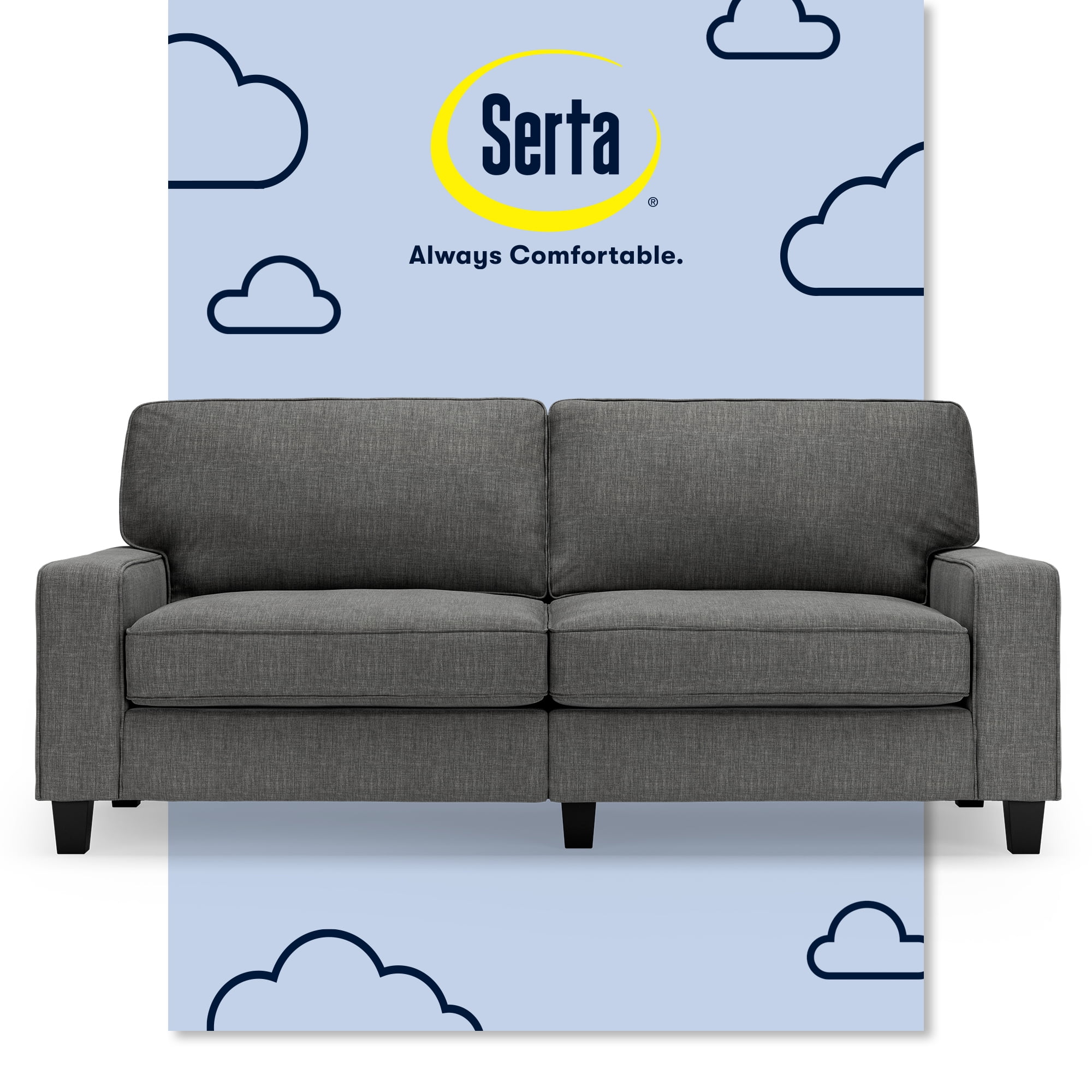 Gray Linen Fabric Sectional with Track Arms and Wood Legs