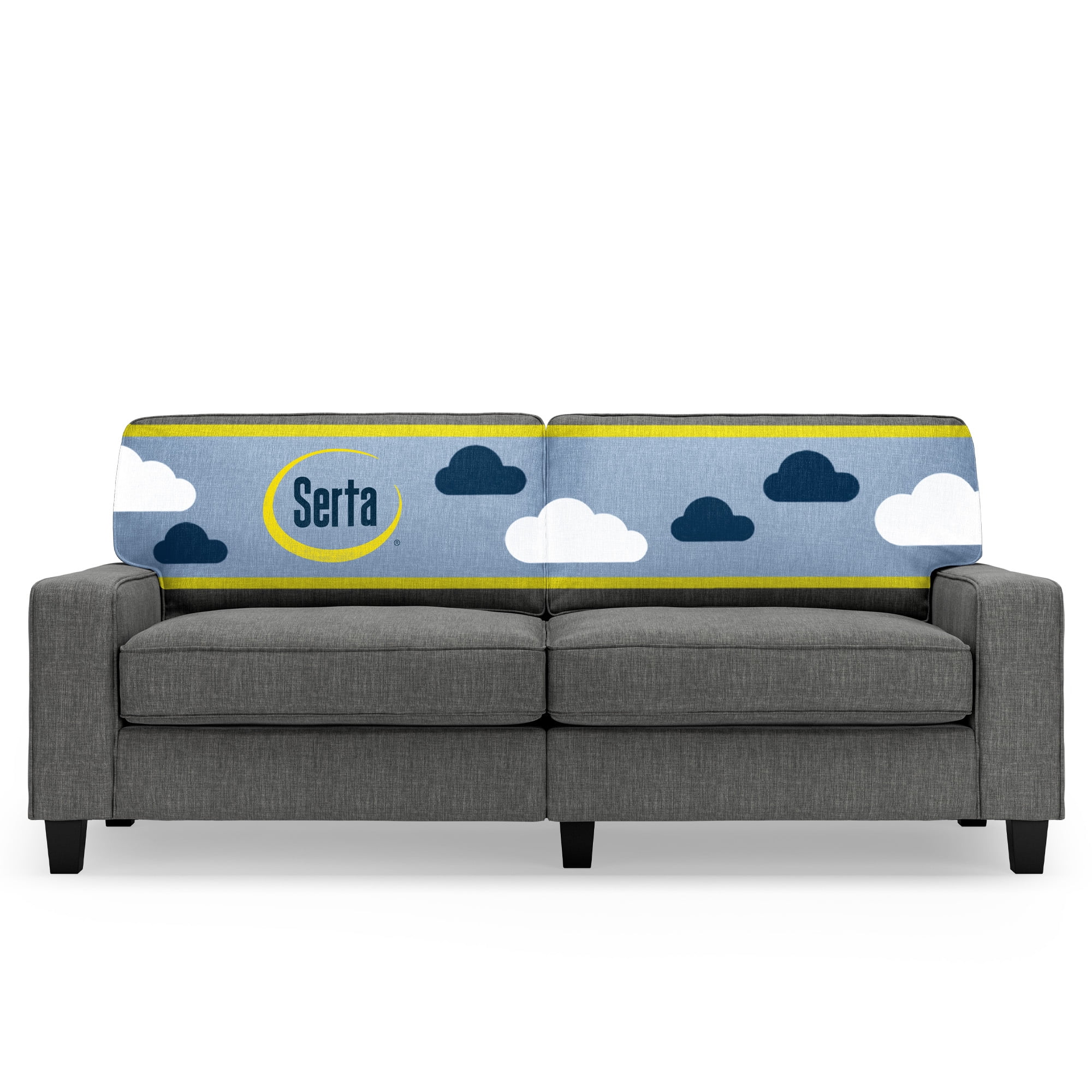 Gray Linen Fabric Sectional with Track Arms and Wood Legs