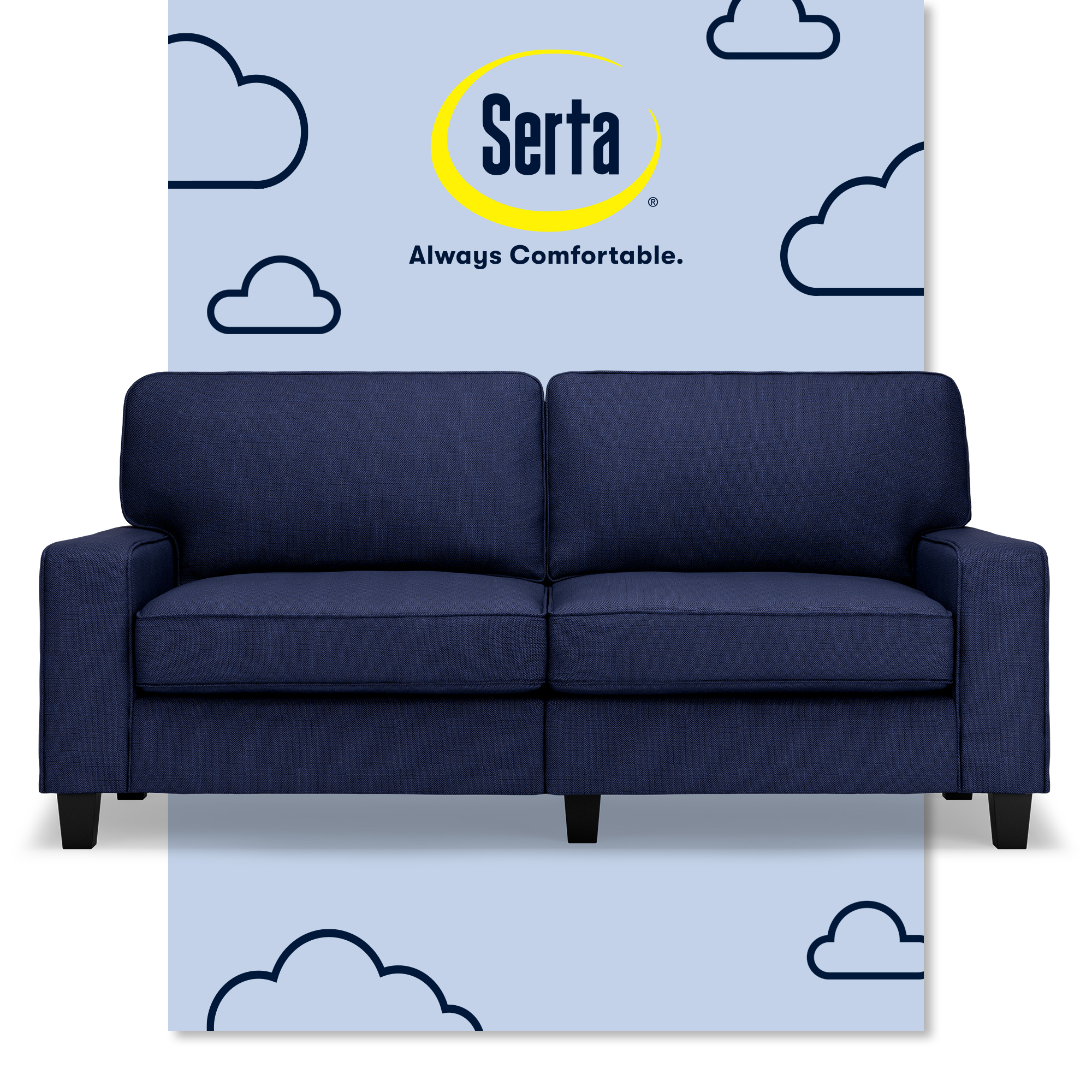 Serta Palisades 73" Track Arm Sofa with Removable Covers Navy Blue