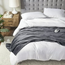 Serta Parsa King Size Cozy Plush Electric Throw Heated Blanket Multi Heat Level Charcoal Gray