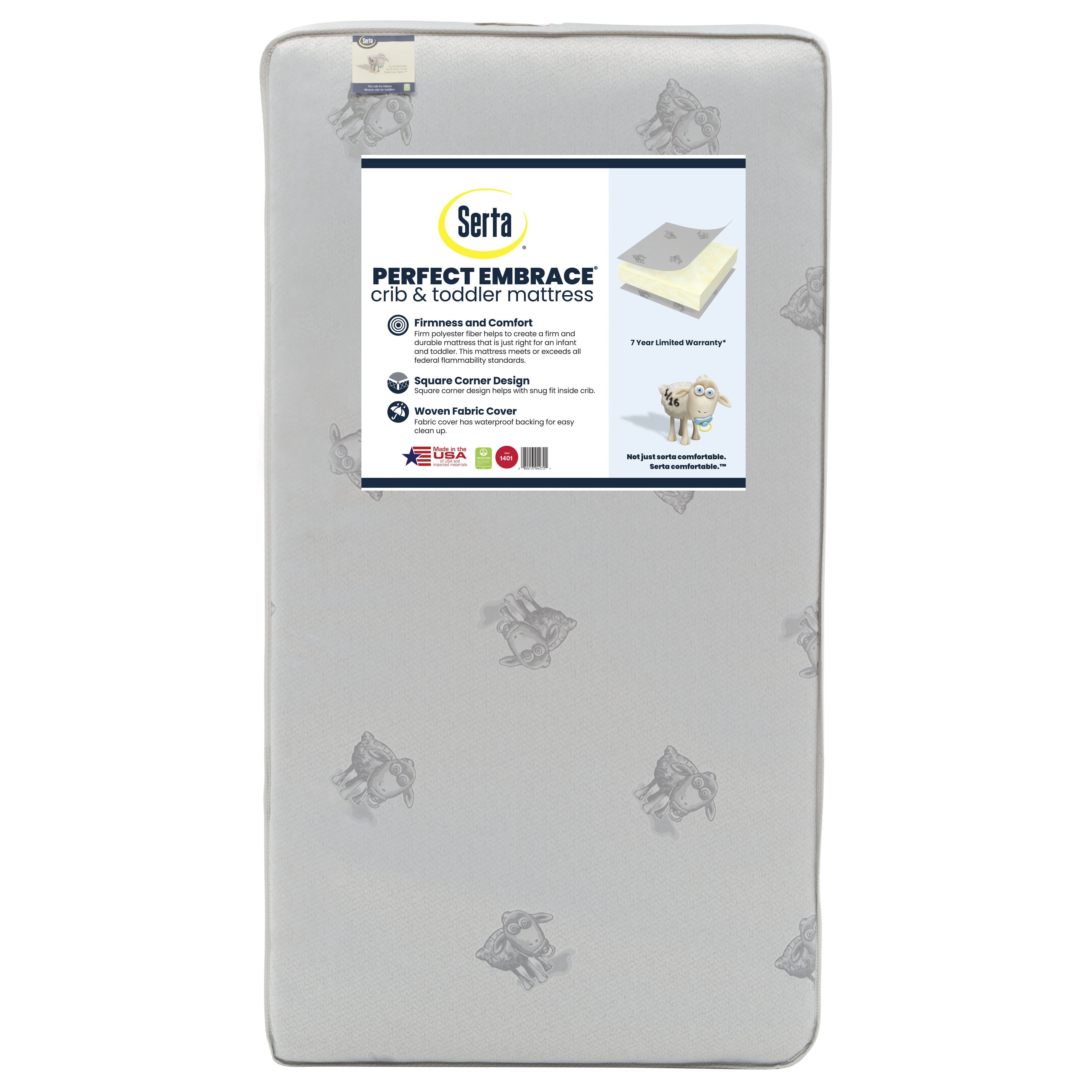 Serta Perfect Embrace Crib and Toddler Mattress - Breathable Fiber Core - GREENGUARD Gold Certified -7 Year Warranty - Made in USA