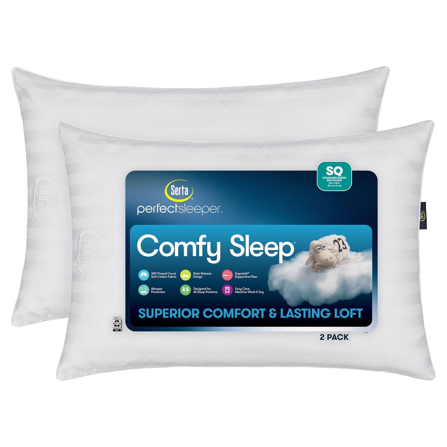 Serta Perfect Sleeper Comfy Sleep Bed Pillow, 2 Pack (Assorted Sizes)KING