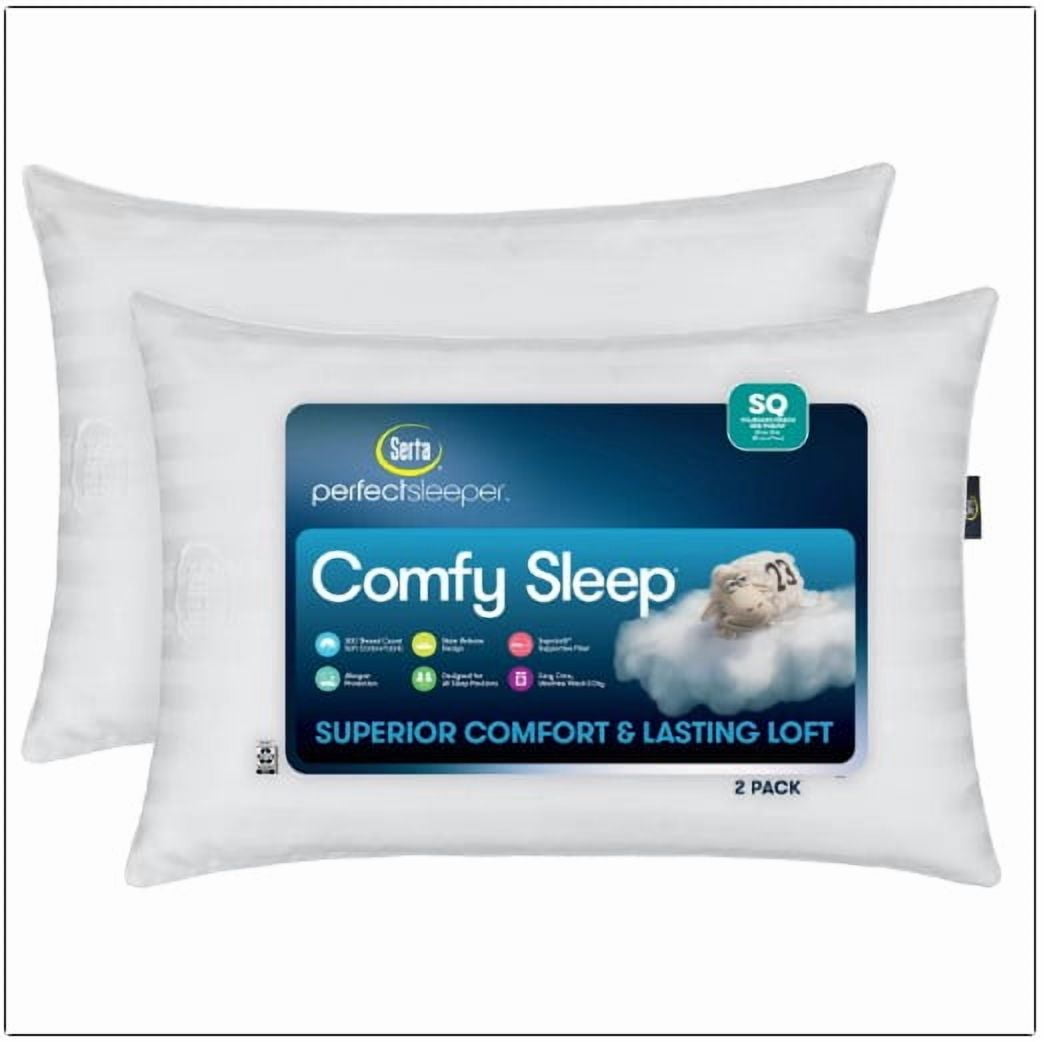 Serta Perfect Sleeper Comfy Sleep Bed Pillow Queen Size, Pack of 2