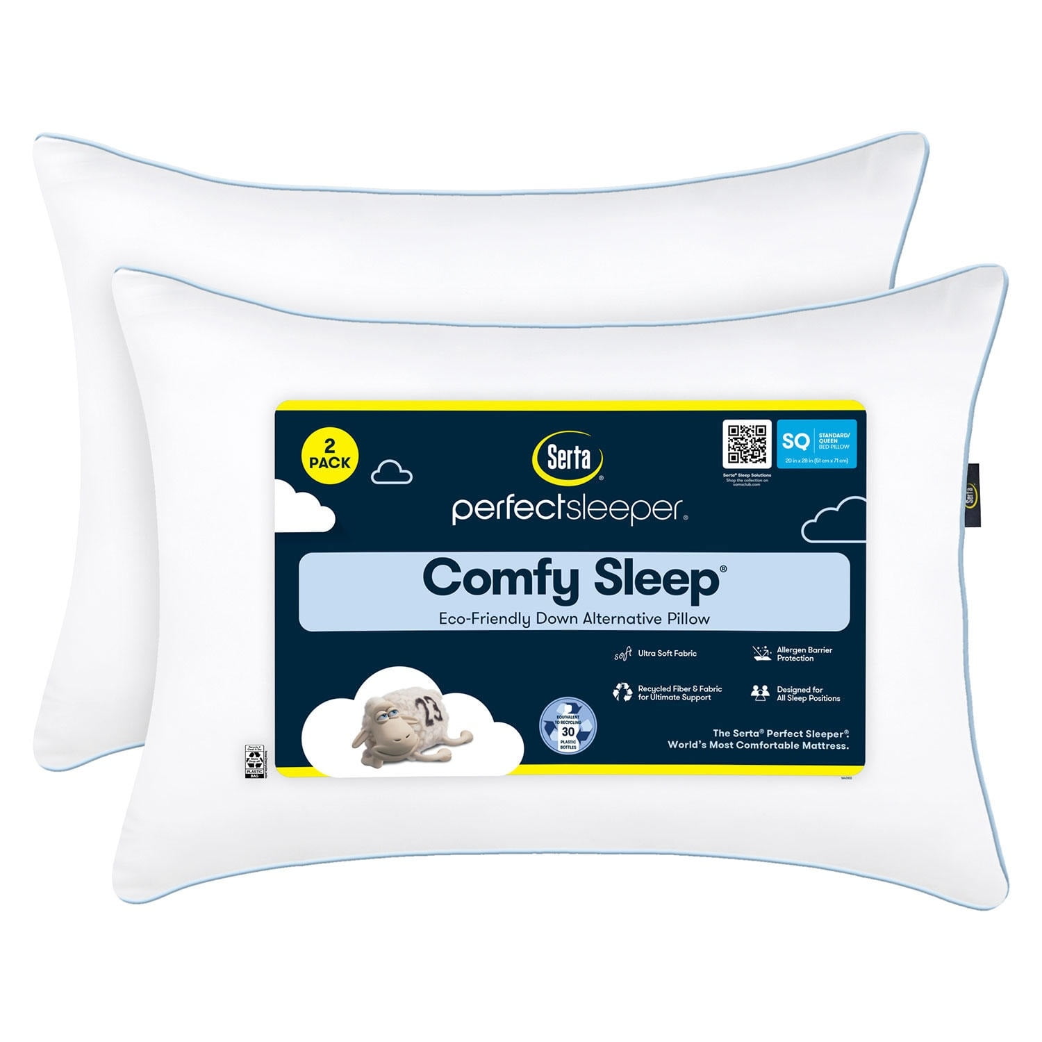 Serta Perfect Sleeper Comfy Sleep EcoFriendly Bed Pillow, Standard/Queen (2 Pk)
