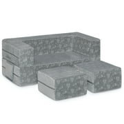 Serta Perfect Sleeper Convertible Sofa and Play Set   Modular Foam Couch and Flip Out Lounger with 2 Ottomans, Grey