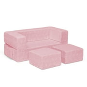 Serta Perfect Sleeper Convertible Sofa and Play Set   Modular Foam Couch and Flip Out Lounger with 2 Ottomans, Pink