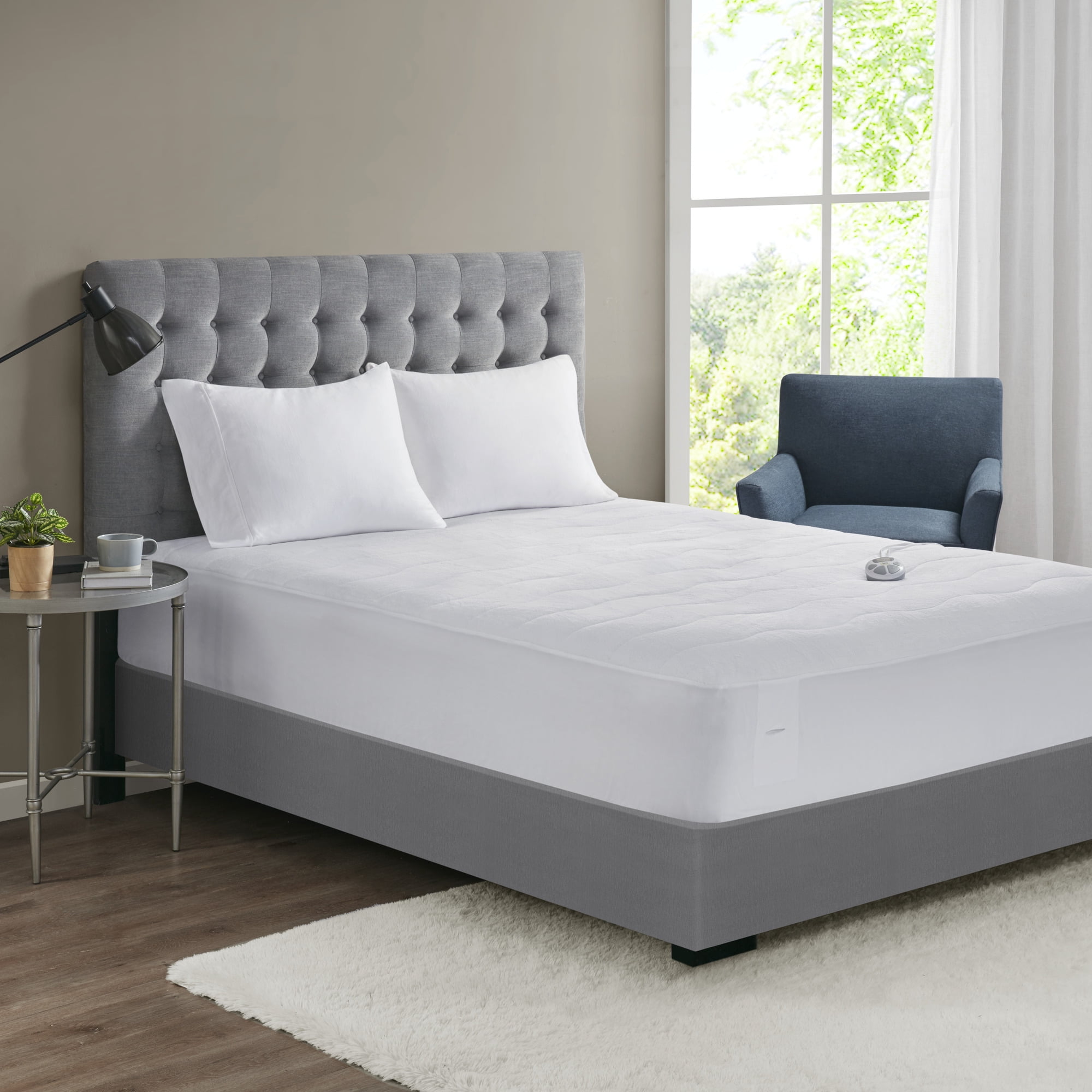California King White Plush Heated Mattress Pad