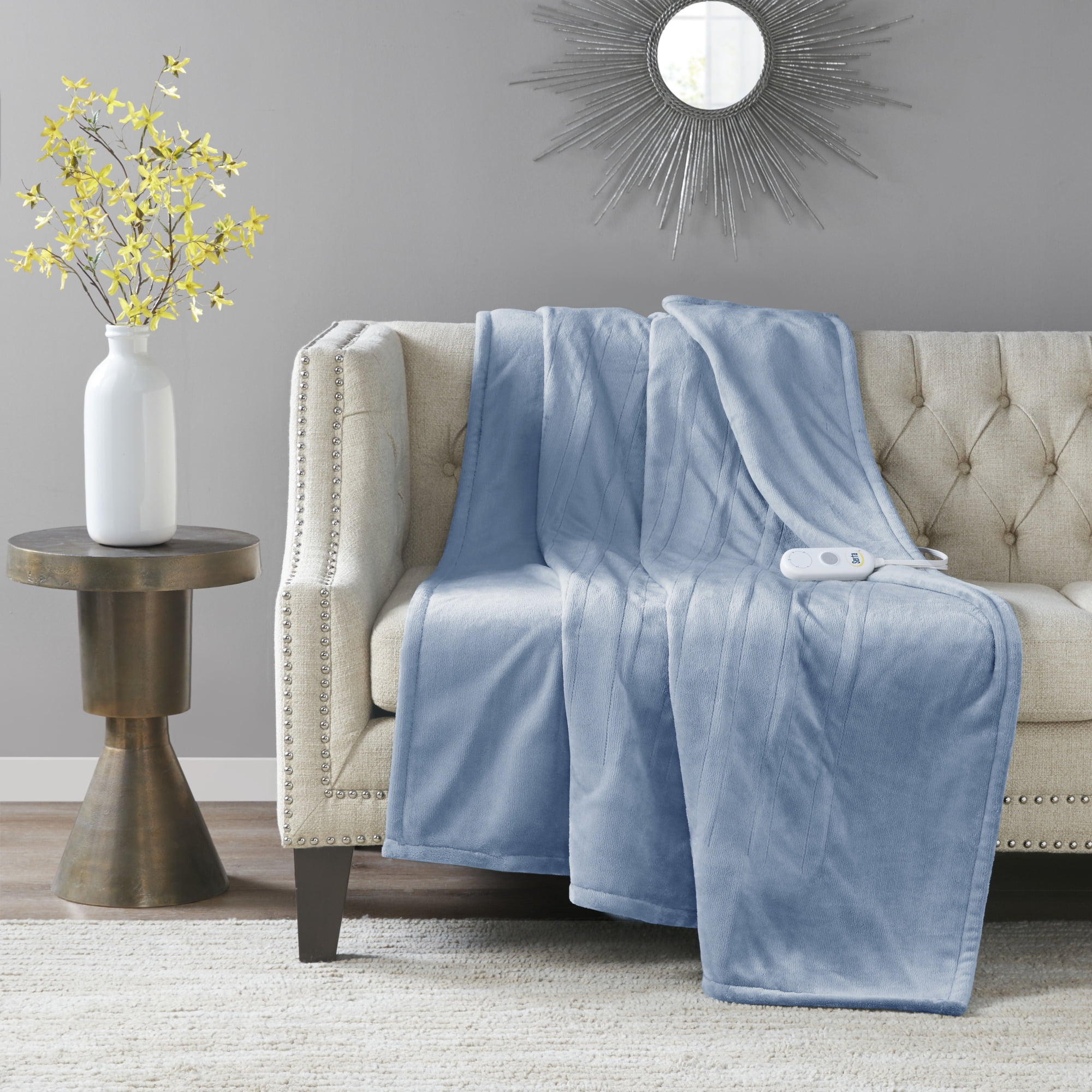 Soft Plush Electric Heated Blanket, Light Blue