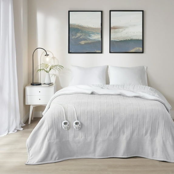 Serta Polyester Fleece to Sherpa Heated Blanket in Light Grey Finish ST54-0137