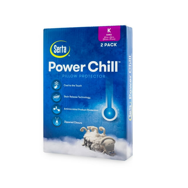 Serta Power Chill Cooling Zippered Pillow Protector, King, 2 Pack