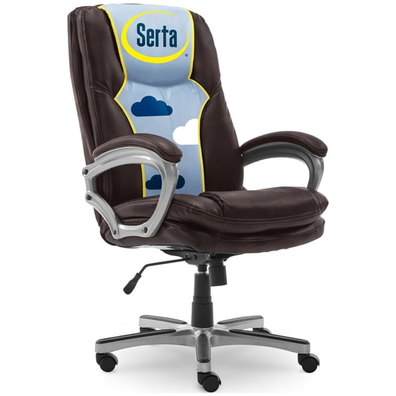 Serta Benton Executive Big and Tall Office Chair, Ergonomic Computer Chair with Layered Body Pillows, Contoured Lumbar Zone, Faux Leather, Chestnut Brown