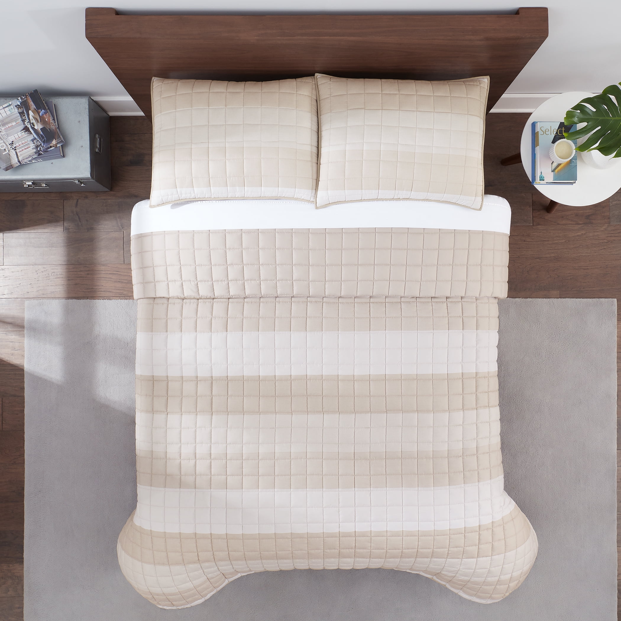 Natural Beige Full/Queen Microfiber Reversible Quilt Set