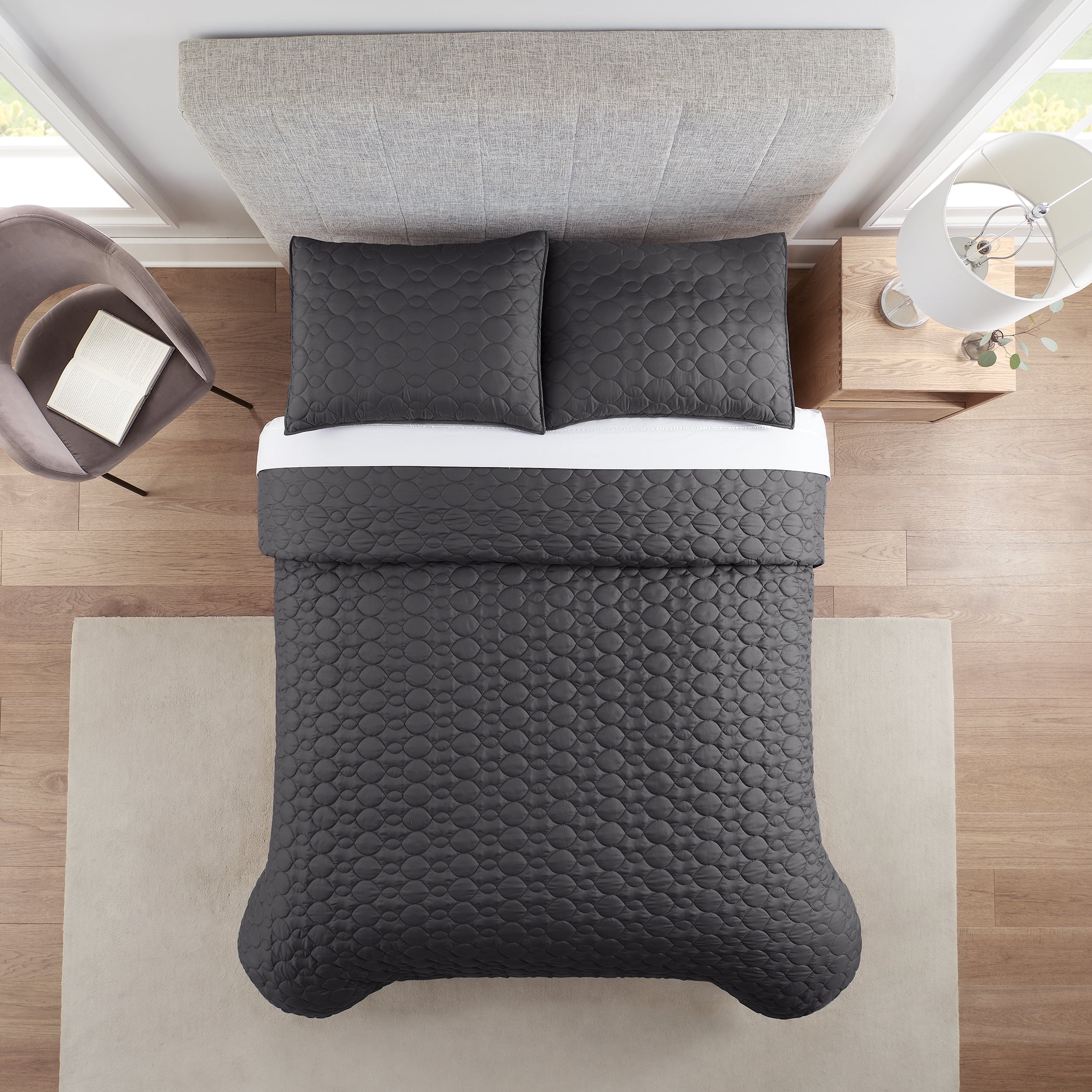 Serta Simply Comfort Gray Solid 3-Piece Quilt Set, King