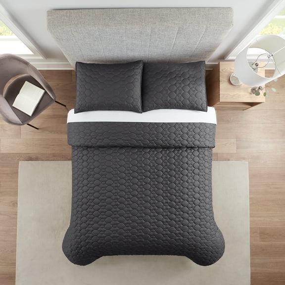 Serta Simply Comfort Gray Solid 3-Piece Quilt Set, King