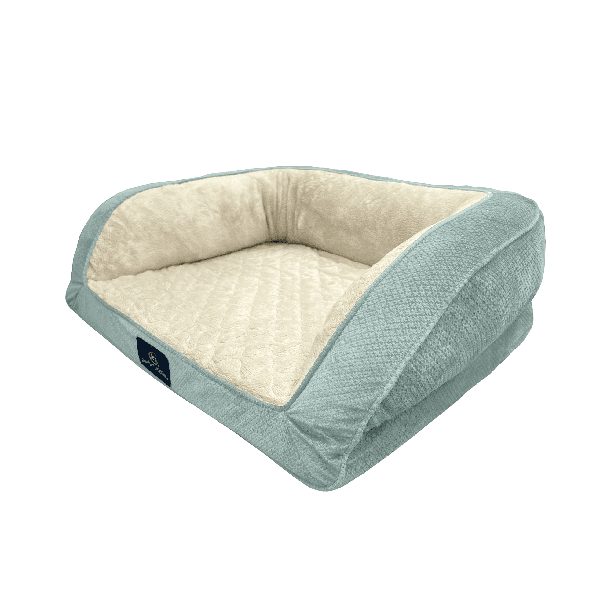 Serta Quilted Orthopedic Bolster Couch Cat & Dog Bed, Blue, Small