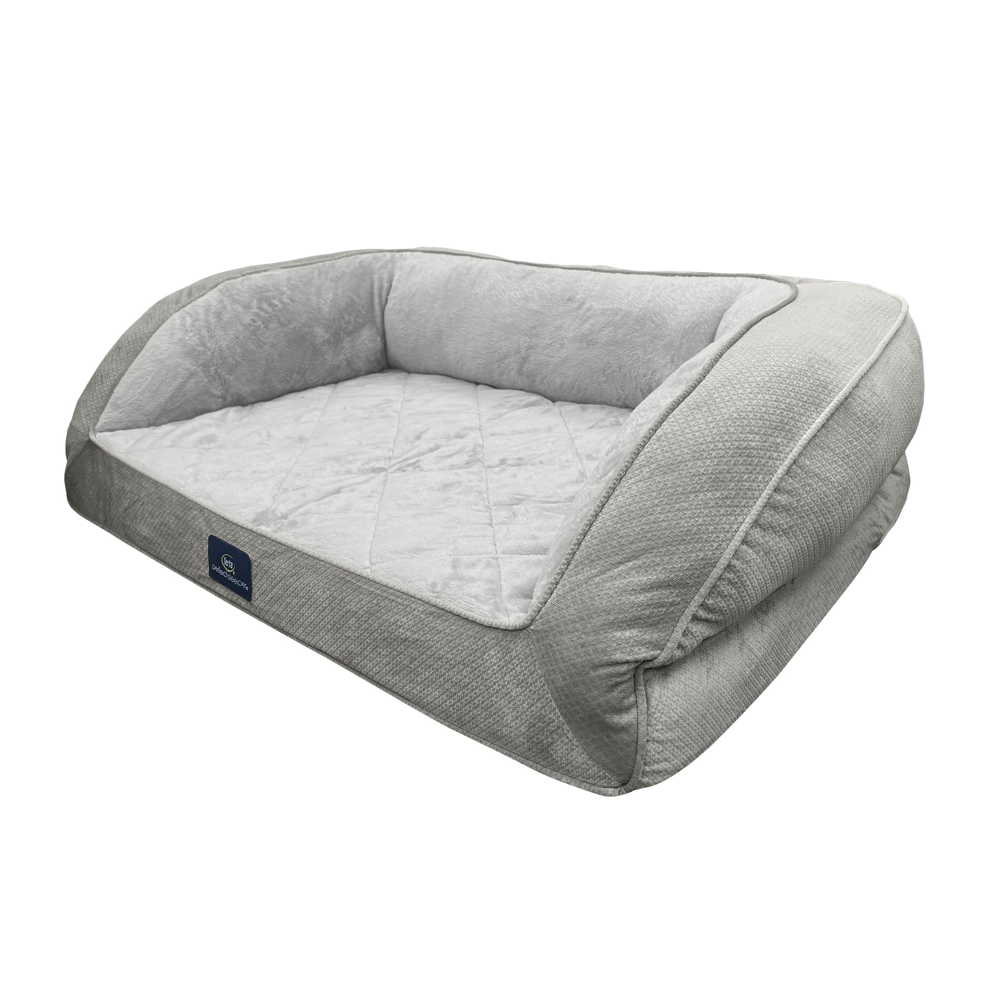 Serta Quilted Orthopedic Bolster Couch Cat & Dog Bed, Gray, Large