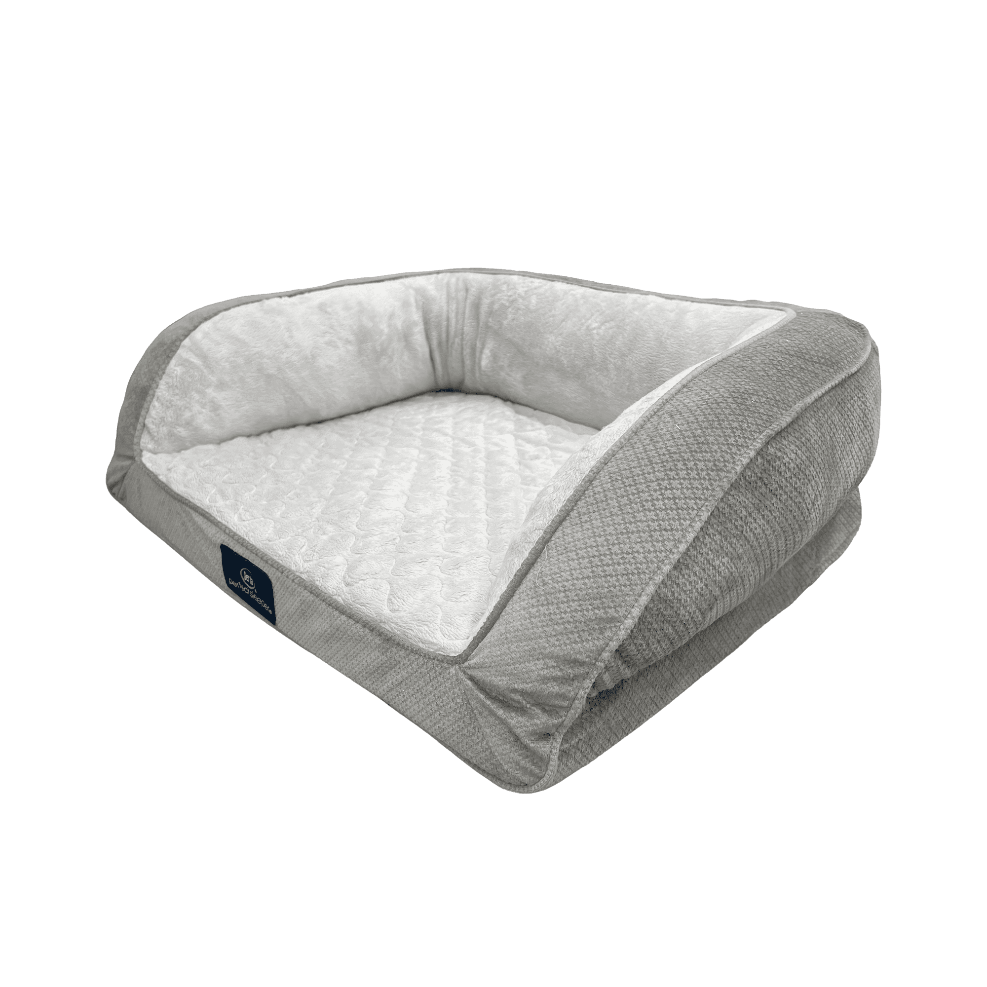 Serta Quilted Orthopedic Bolster Couch Cat & Dog Bed, Gray, Small