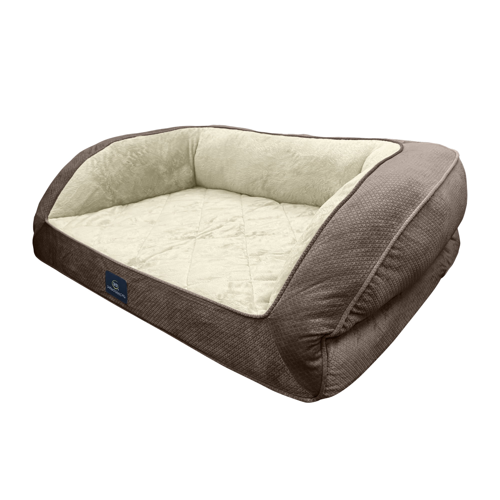 Serta Quilted Orthopedic Bolster Couch Cat & Dog Bed, Mocha, Extra Large