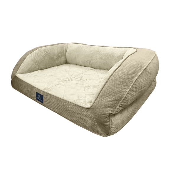 Serta Quilted Orthopedic Bolster Couch Cat & Dog Bed, Tan, Large