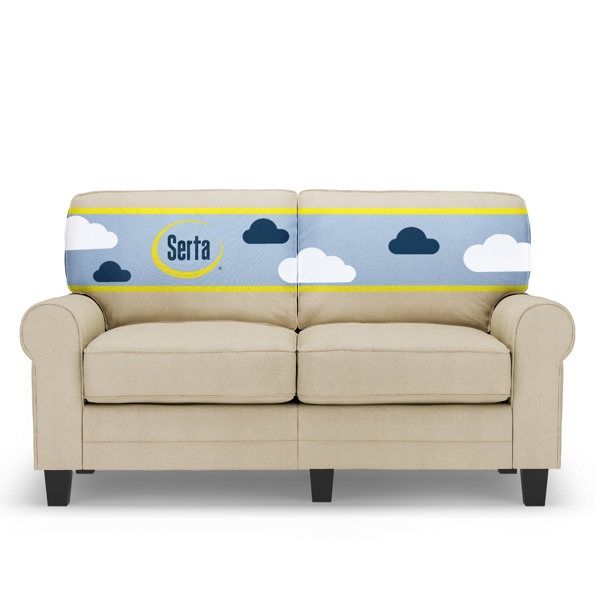 Beige Fabric Rolled Arm Loveseat with Pillow Back