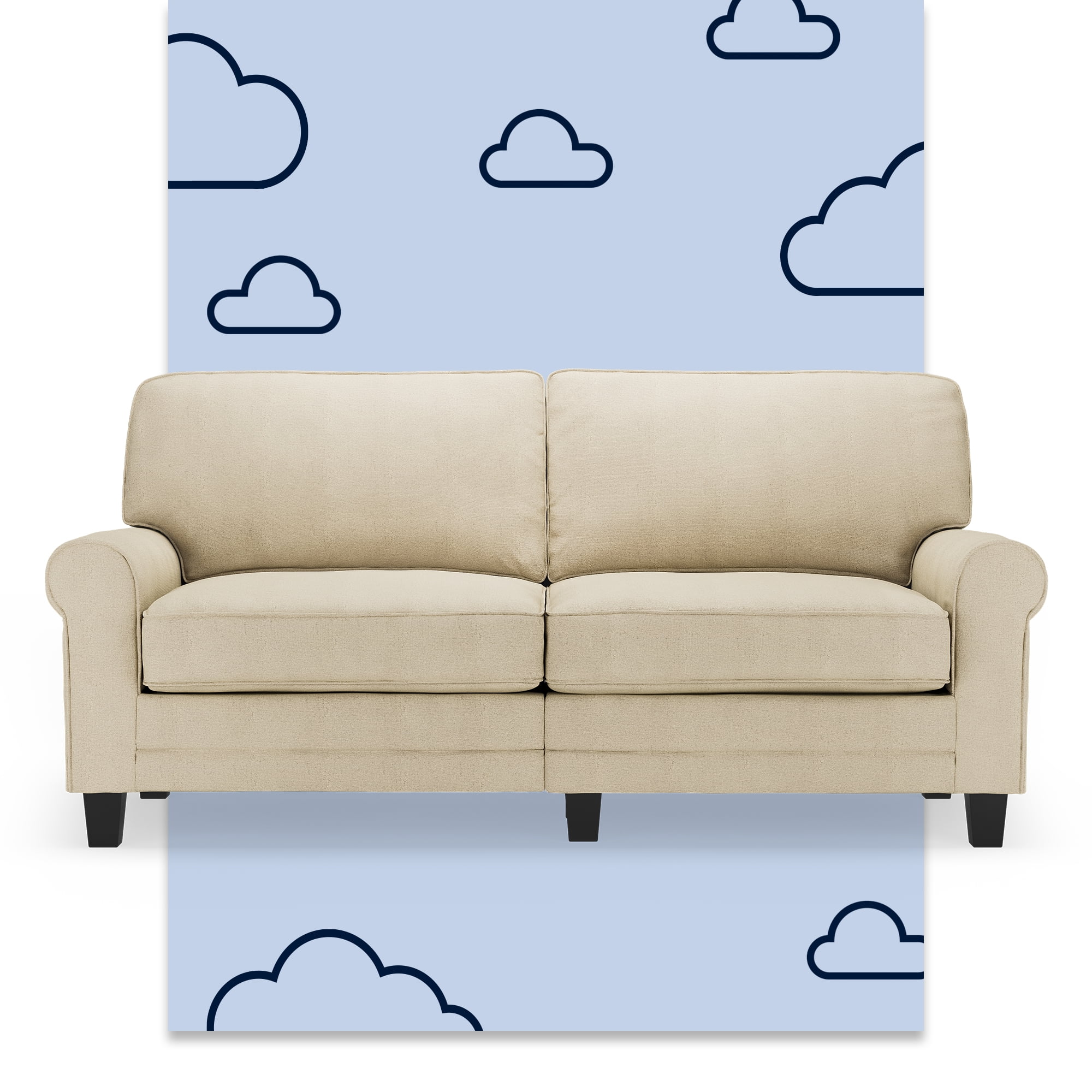 Serta Copenhagen 73 Rolled Arm Sofa with Removable Covers Marzipan Tan