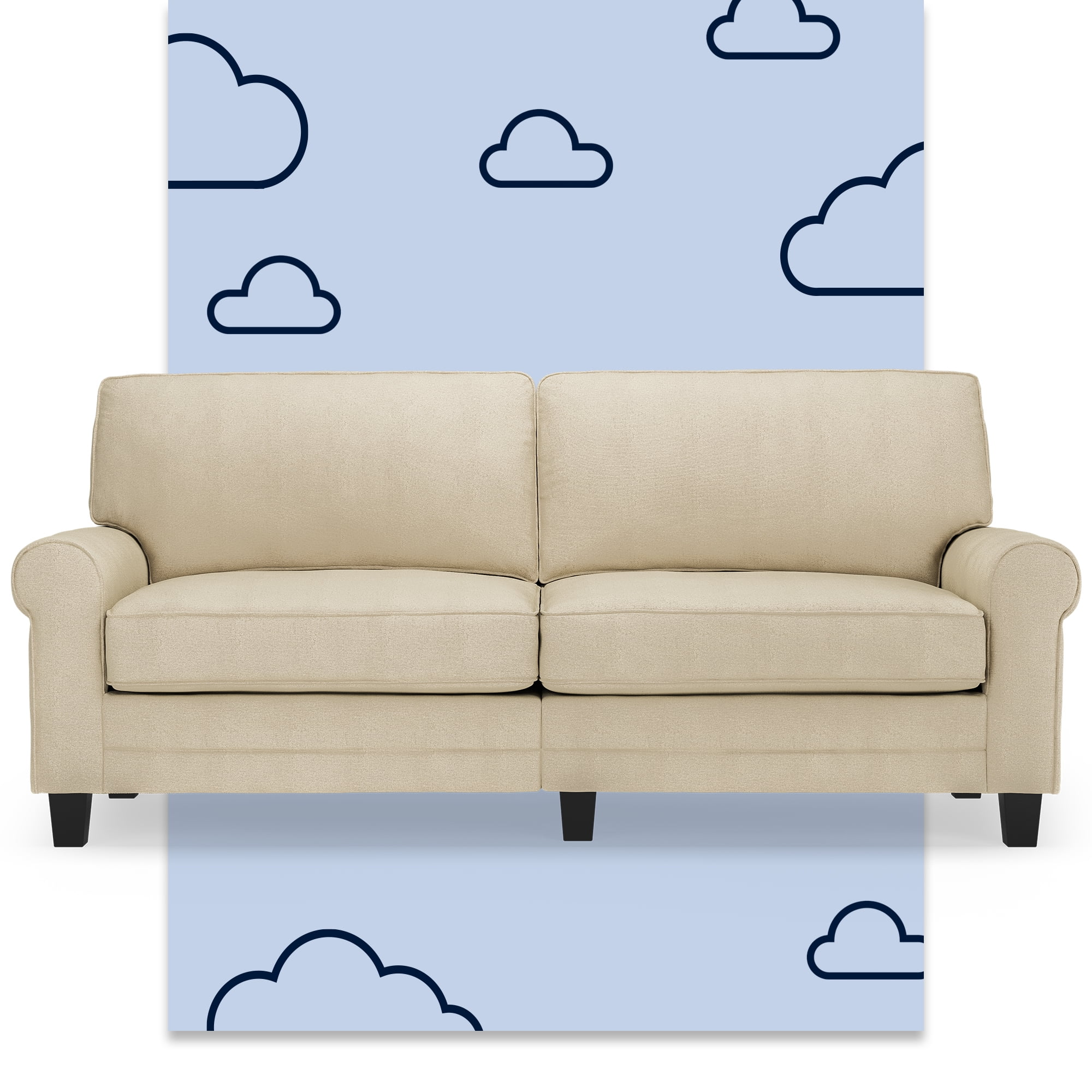 Beige Rolled Arm Polyester Sofa with Soft Pillow Back