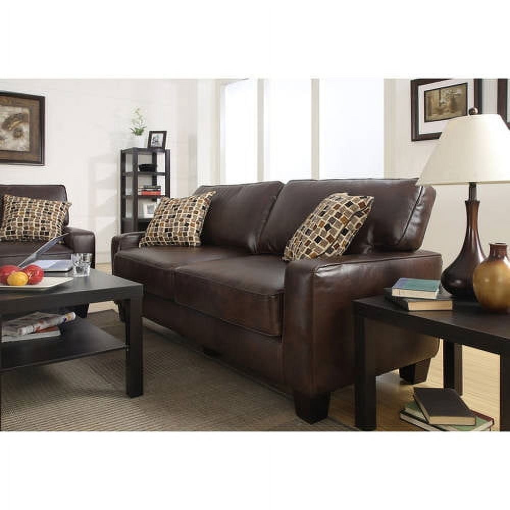 Chestnut Brown Faux Leather Track Arm Sofa with Removable Cushions