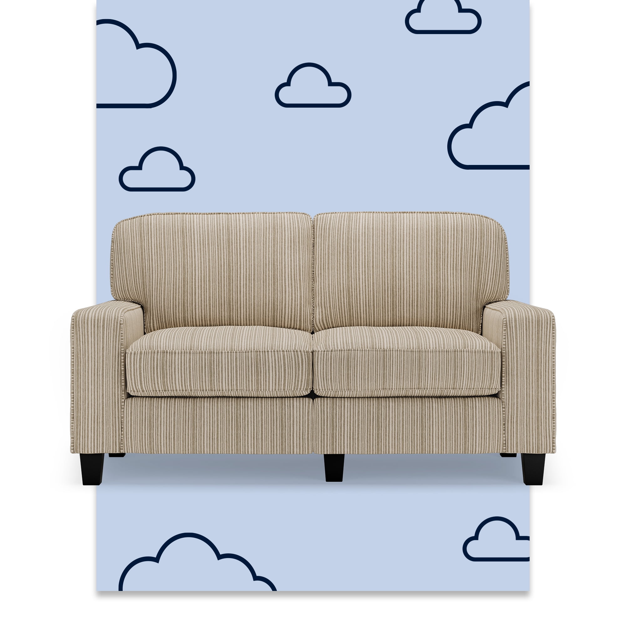 Beige Leather 61" Track Arm Loveseat with Pillow Back