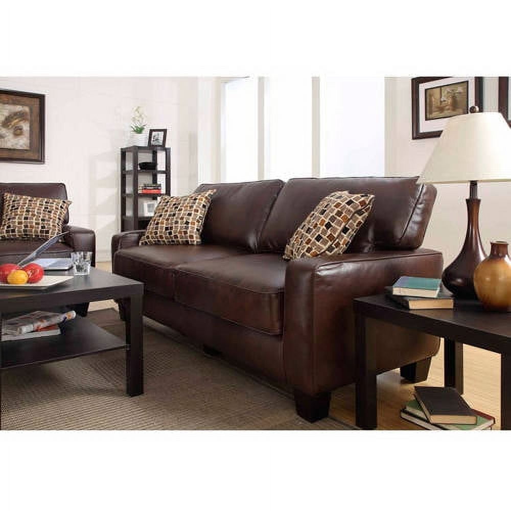Kingston Chestnut Brown Faux Leather 78" Sofa with Pillow-Top Arms