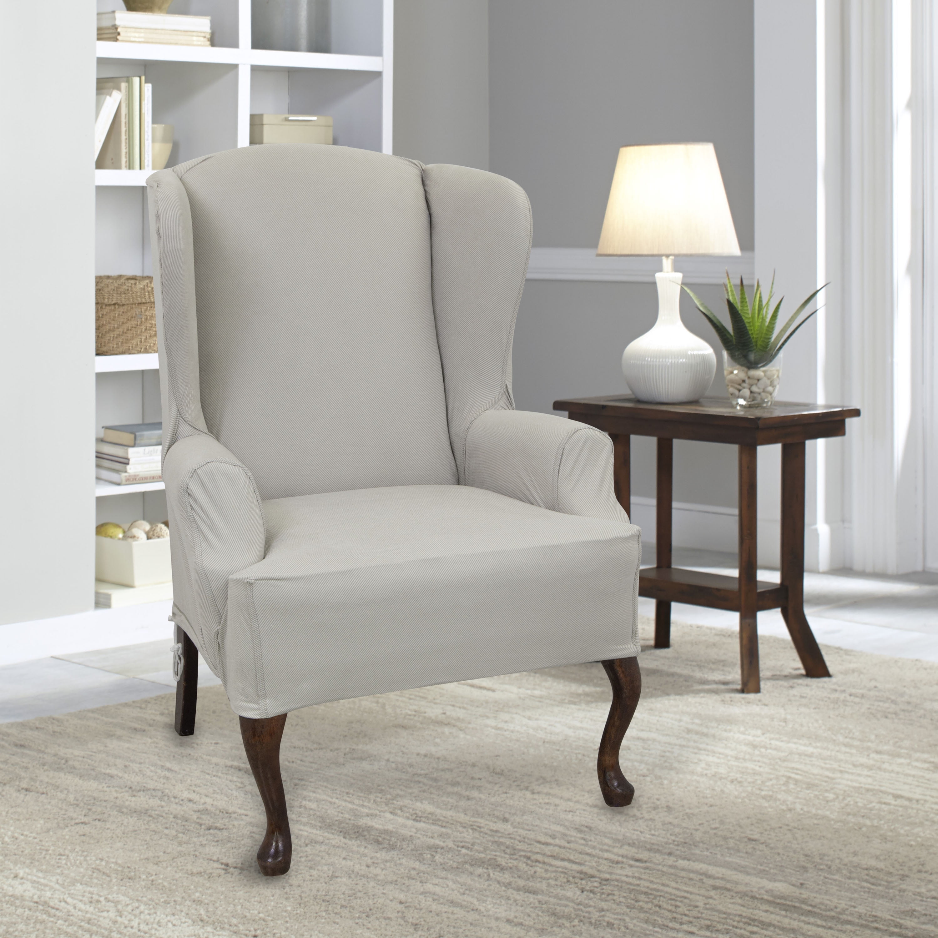 Serta Reversible Microsuede Spandex Stretch Furniture Slipcovers Box Cushion and T Cushion Sofa Slipcover Loveseat Slipcover Wingback Chair