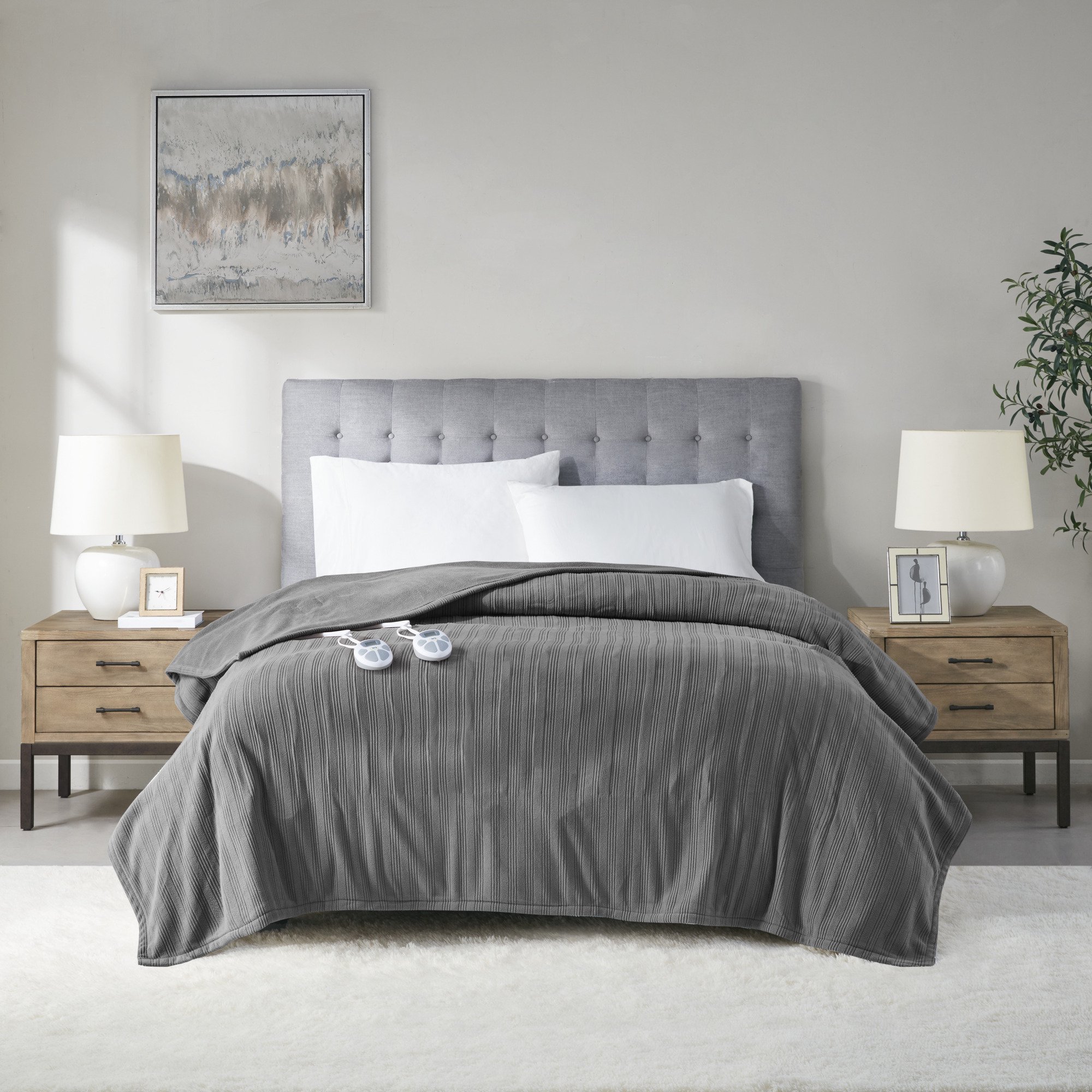 Serta Ribbed Micro Fleece Heated Blanket, Full, Grey - Walmart.com