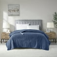 thumbnail image 1 of Serta Ribbed Micro Fleece Heated Blanket, Twin, Navy, 1 of 12