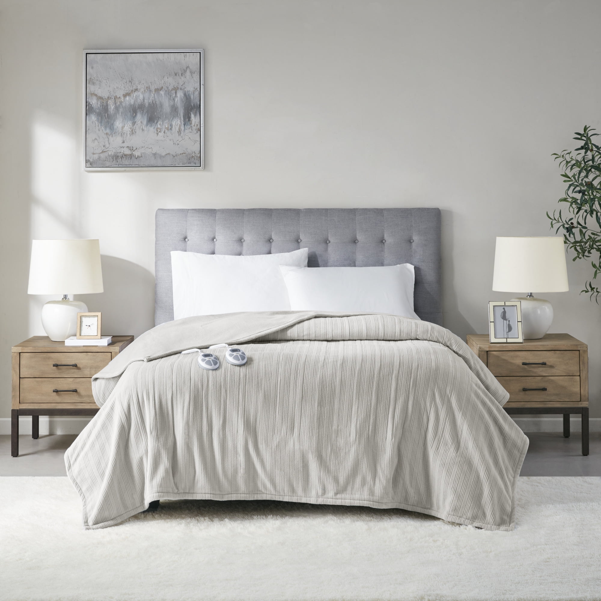 Serta Ribbed Micro Fleece Heated Blanket, Twin, Tan - Walmart.com