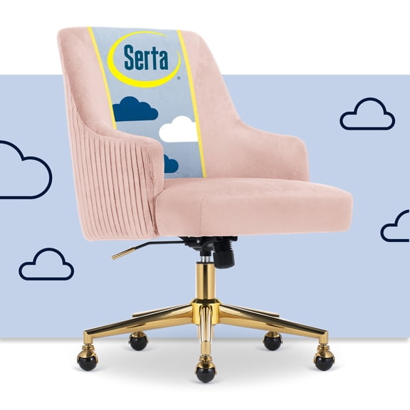 Serta Scarlett Modern Mid-Back Office Chair Velvet Fabric Gold Metal Base Pink