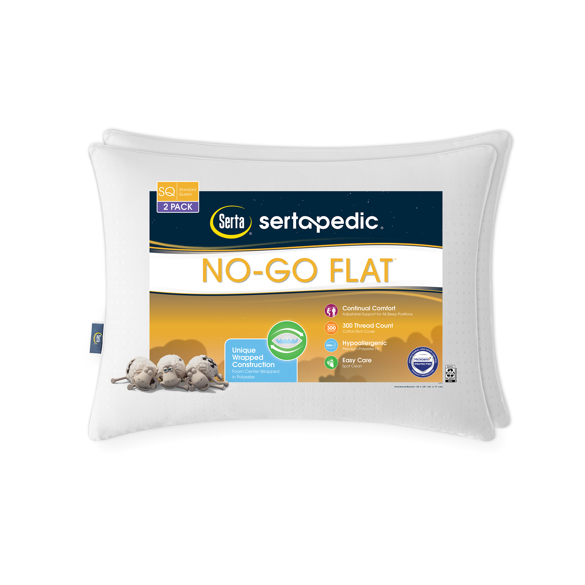 Serta Sertapedic Won't Go Flat White Pillow, 2 Count - image 1 of 5