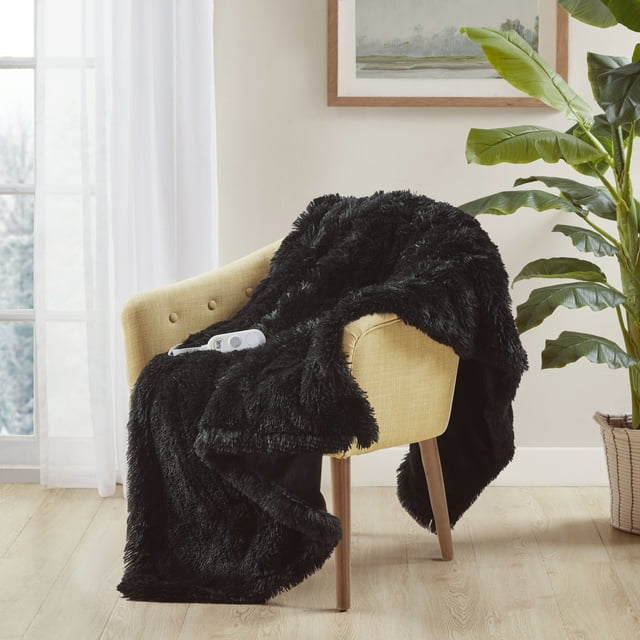 Serta Shaggy Faux Fur Electric Throw 1Piece Fast Heating Heated