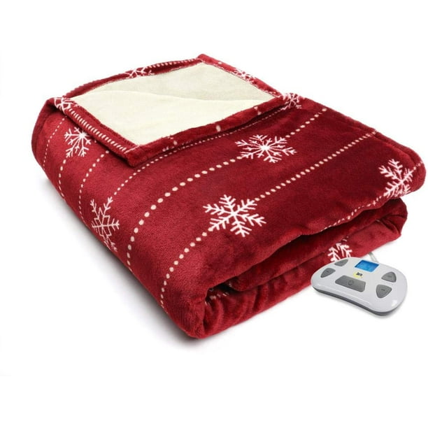 Serta Silky Plush Electric Heated Warming Blanket Full Snowflake Merlot
