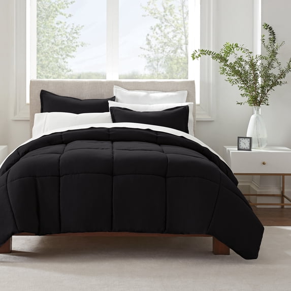 Serta Simply 3-Piece Clean Antimicrobial Black Solid Comforter Set, Full/Queen