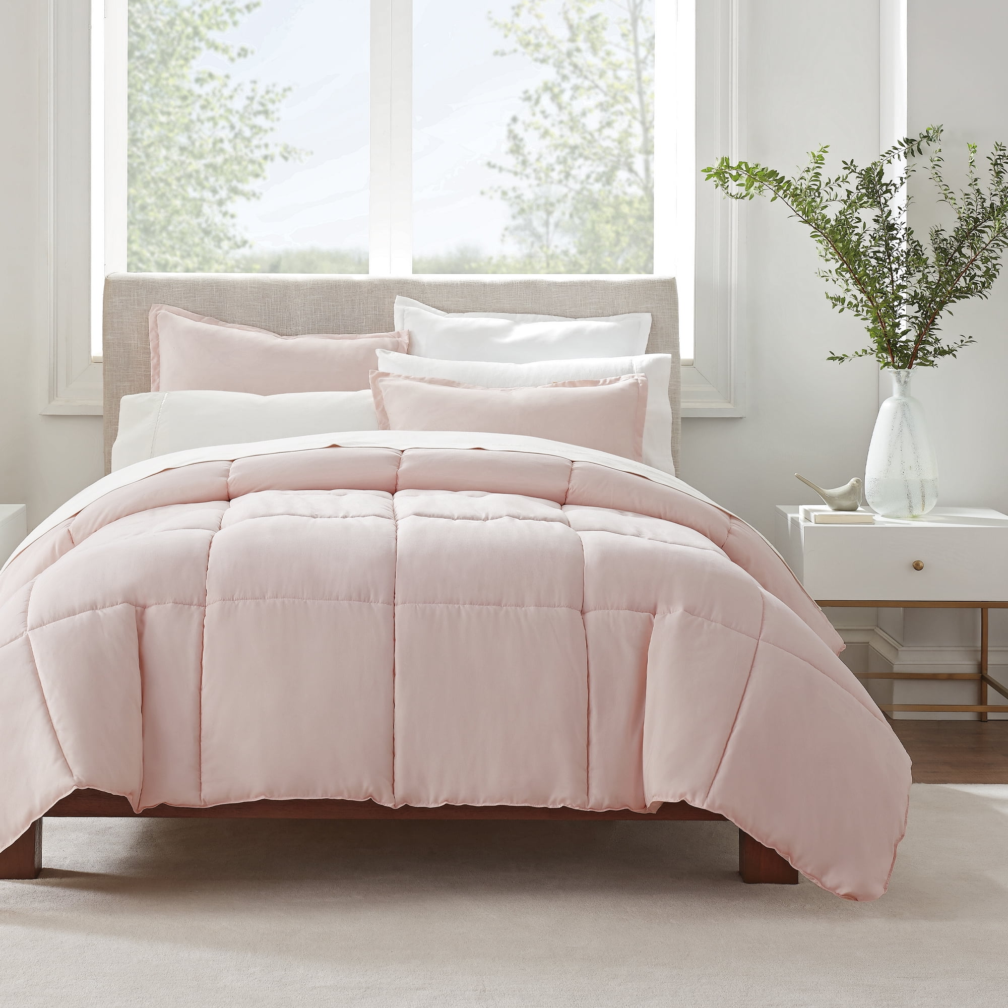 Serta Simply 3-Piece Clean Antimicrobial Blush Pink Comforter Set, Full/Queen
