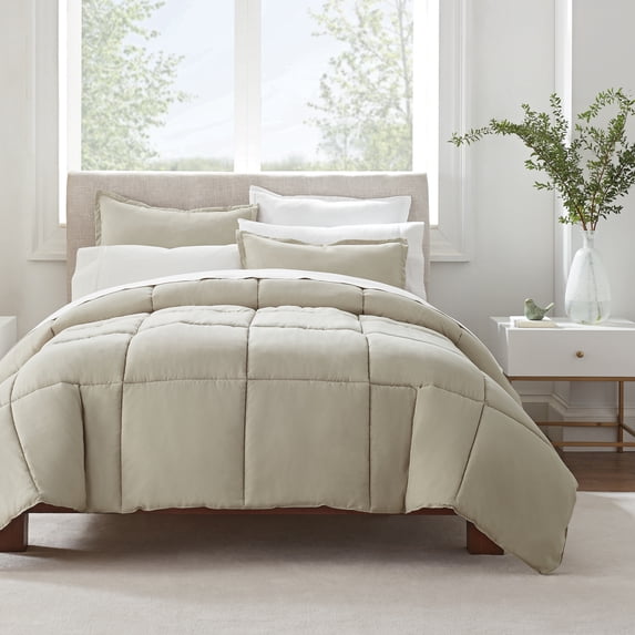 Serta Simply 3-Piece Clean Antimicrobial Khaki Beige Comforter Set, Full/Queen